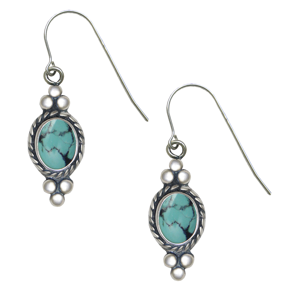 Sterling Silver Chinese Turquoise Gemstone Drop Dangle Earrings